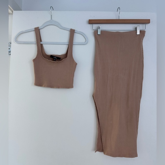 Lulus Set For Life Tan Ribbed Bodycon Two-Piece Dress - Picture 4 of 5